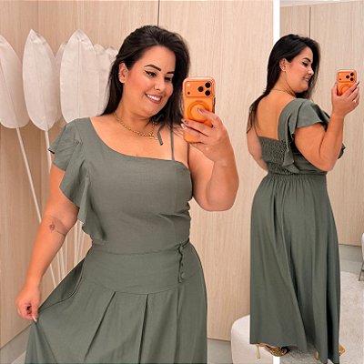 Conjunto Bruna Babado Verde Plus Size