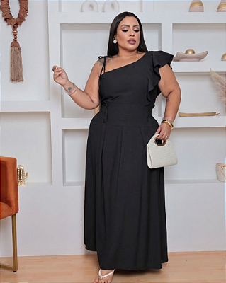Conjunto Bruna Babado Preto Plus Size