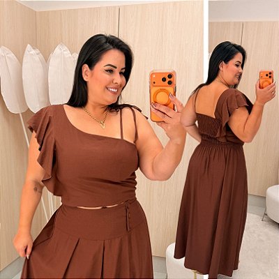 Conjunto Bruna Babado Marrom Plus Size