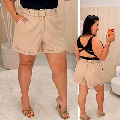 Short Alfaiataria Francine Bege Plus Size
