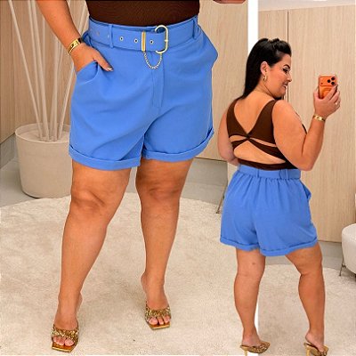 Short Alfaiataria Francine Azul Plus Size