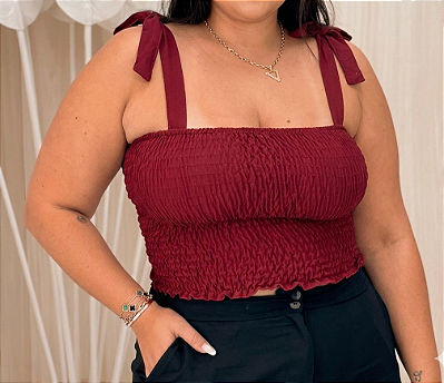 Cropped Elastex Alça Marsala Plus Size