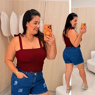 Cropped Elastex Alça Marsala Plus Size