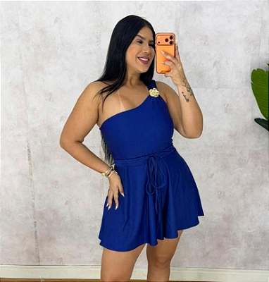 Macaquinho Nula Nina Azul Royal Plus Size