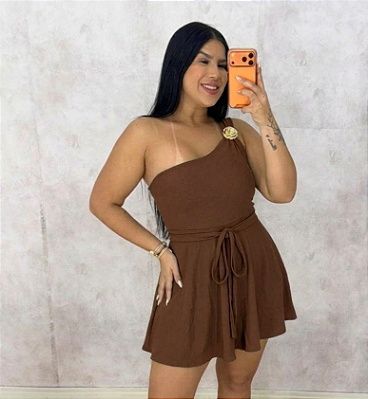 Macaquinho Nula Nina Marrom Plus Size