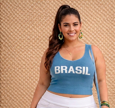 Cropped Alça Modal BR Azul Plus Size