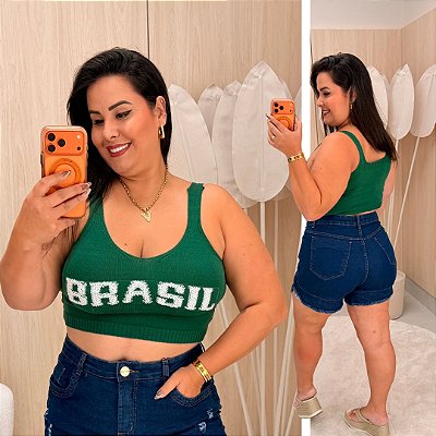 Cropped Alça Modal Brasil Verde Plus Size