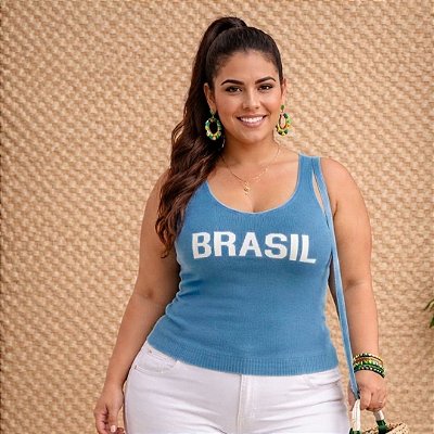Blusa Alça Modal BR Azul Plus Size