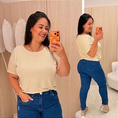 Blusão Visco Yasmin Bege Plus Size