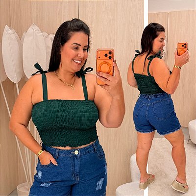 Cropped Elastex Alça Verde Militar Plus Size