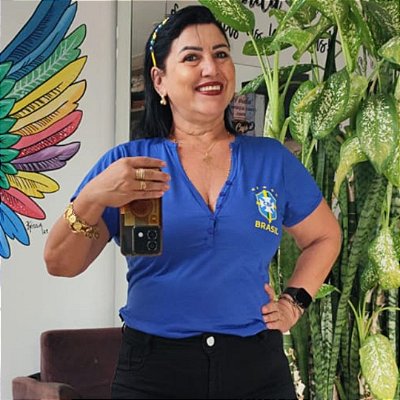T shirt Brasil Botão Azul Plus Size