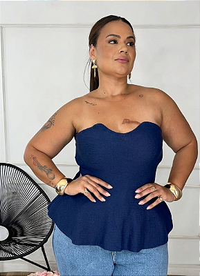 Blusa Bata Modal Ester Azul Marinho Plus Size