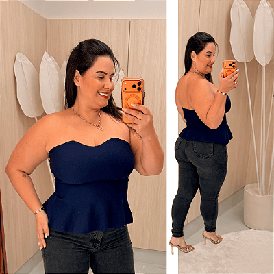 Blusa Bata Modal Ester Azul Marinho Plus Size