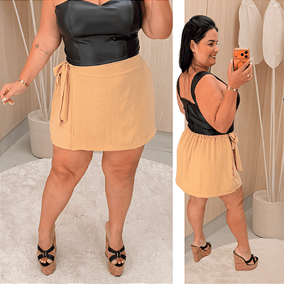 Short Saia Babi Bege Plus Size