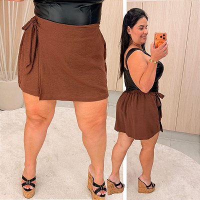 Short Saia Babi Marrom Plus Size