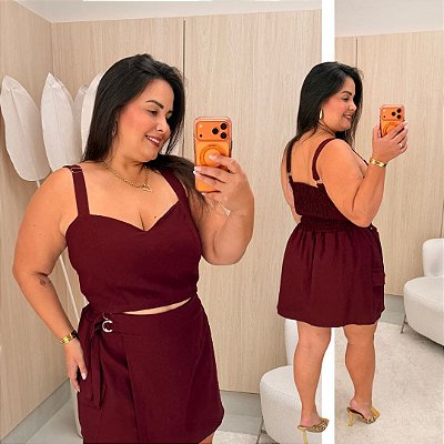 Conjunto Curto Luci Vinho Plus Size