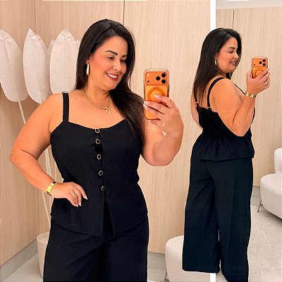 Conjunto Alça Pamela Preto Plus Size