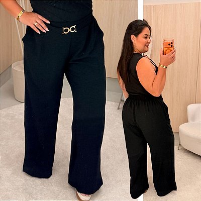 Calça Pantalona Cinto Vip Preta Plus Size
