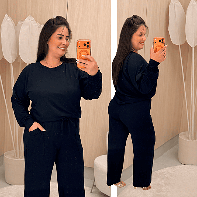 Conjunto Moletinho Grazi Preto Plus Size