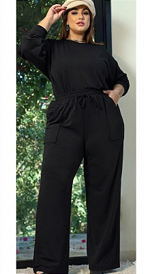 Conjunto Moletinho Grazi Preto Plus Size