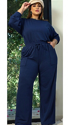Conjunto Moletinho Grazi Azul Marinho Plus Size