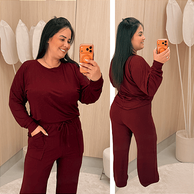 Conjunto Moletinho Grazi Vinho Plus Size