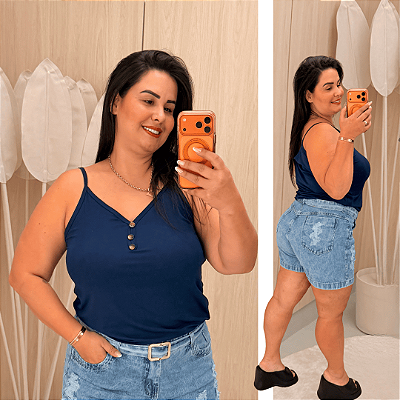 Alcinha Botão Julia Azul Marinho Plus Size