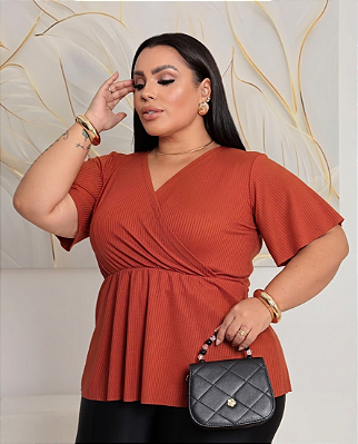 Blusa Canelada Thais Terra Cota Plus Size