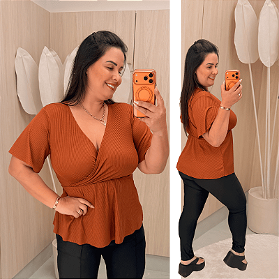 Blusa Canelada Thais Terra Cota Plus Size