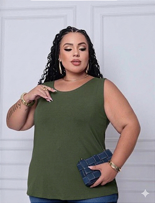 Blusa Regata Fit Laís Verde Militar Plus Size