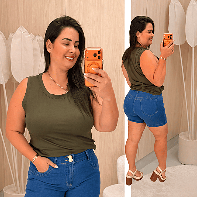 Blusa Regata Fit Laís Verde Militar Plus Size