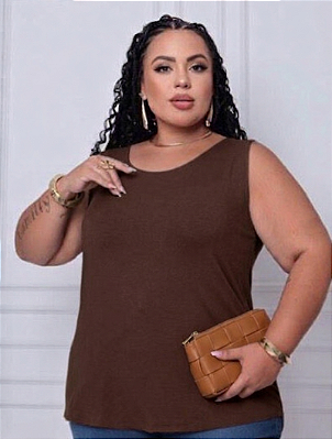 Blusa Regata Fit Laís Marrom Plus Size