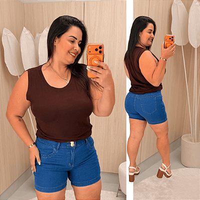 Blusa Regata Fit Laís Marrom Plus Size