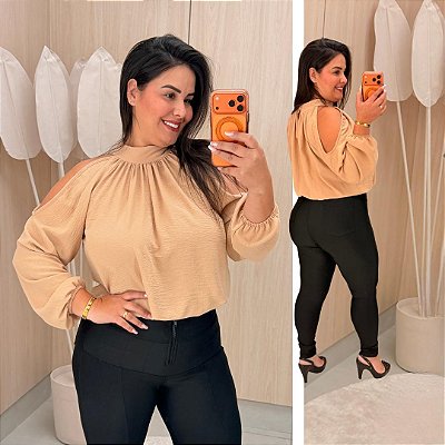 Blusa Manga Reina Bege Plus Size