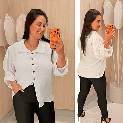 Camisa Manga Punho Branca Plus Size