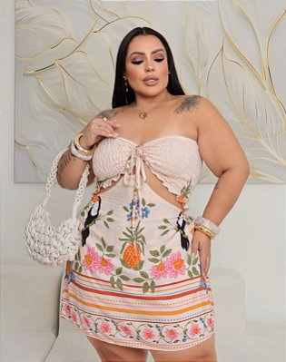 Macaquinho Multi Formas Verão Bege Plus Size