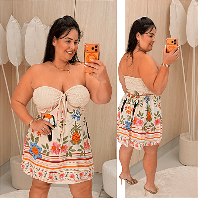 Macaquinho Multi Formas Verão Bege Plus Size