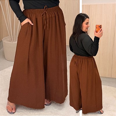 Pantalona Cós Duplo Marrom Plus Size