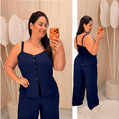 Conjunto Alça Pamela Azul Marinho Plus Size
