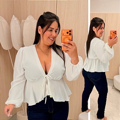 Blusa Manga Lana Batinha Branca Plus Size