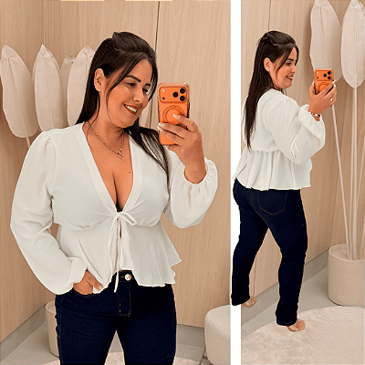 Blusa Manga Lana Batinha Branca Plus Size