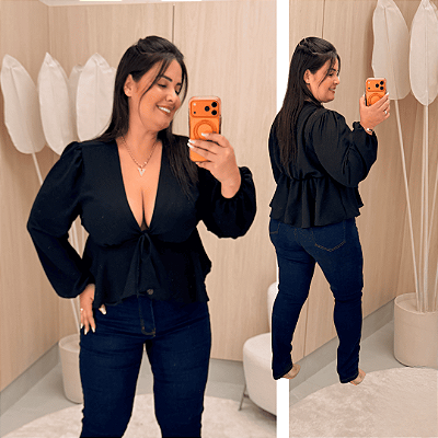 Blusa Manga Lana Batinha Preta Plus Size