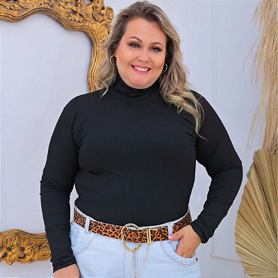 Blusa Manga Olivia Gola Alta Preta Plus Size
