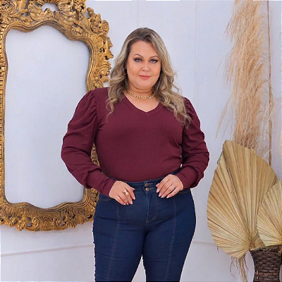 Blusa Manga Ariane Gola V Vinho Plus Size
