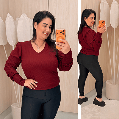 Blusa Manga Ariane Gola V Vinho Plus Size