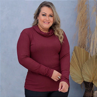 Blusa Manga Lorrana Gola Boba Vinho Plus Size