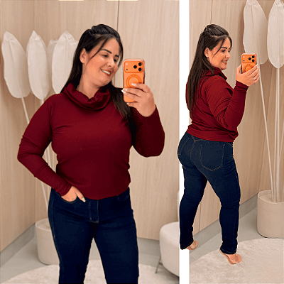 Blusa Manga Lorrana Gola Boba Vinho Plus Size