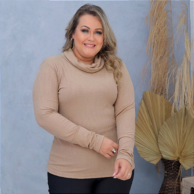 Blusa Manga Lorrana Gola Boba Bege Plus Size