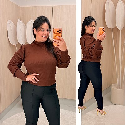 Blusa Manga Princesa Lidia Marrom Plus Size