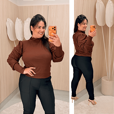 Blusa Manga Princesa Lidia Marrom Plus Size